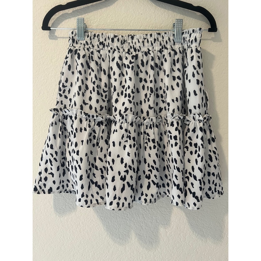 Princess Polly Dalmatian Print Tiered Ruffle Mini Skirt White Black Size 2